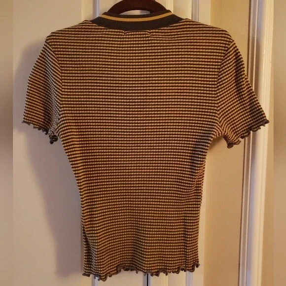 Ultra Flirt Girls Top Stripes Front Zipper Ribbed Collar Shrt Sleeves Tee Size M - Picture 3 of 6
